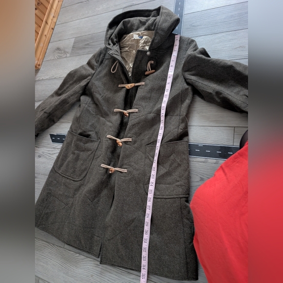 J. Crew Forrest Green‎ Wool Thinsulate Hooded Duffle Toggle Coat Size Large - Picture 10 of 11